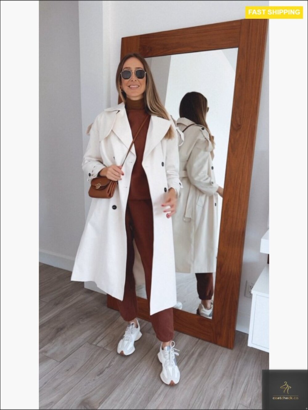 Oversized Long Trench Coat Double Breasted Windproof Overcoat with Belt - Picture 7 of 7
